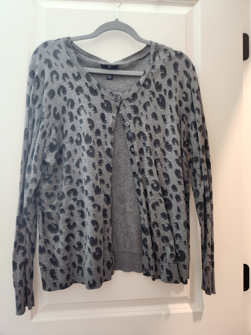 GAP Gray Leopard Print Button-Front Cardigan
